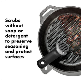 OXO Good Grips Cast Iron Brush is dishwasher safe for easy cleanup.