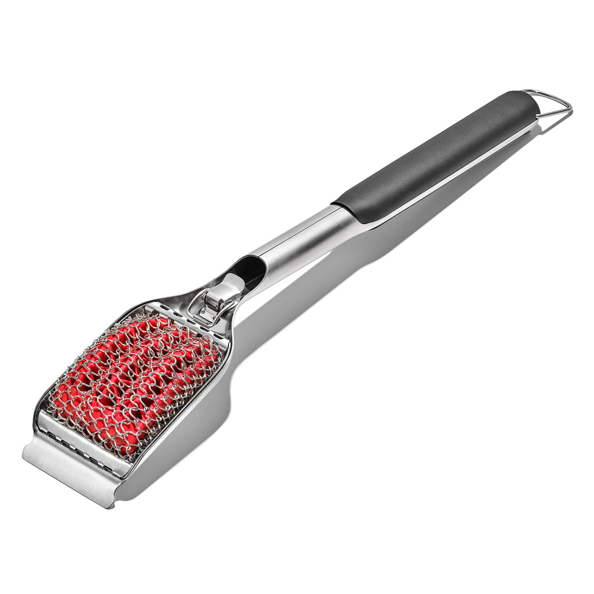 OXO grill brush with flexible silicone coils cleans grates thoroughly