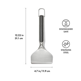 OXO Outdoor Griddle Scraper doubles as a spatula for griddle prep.