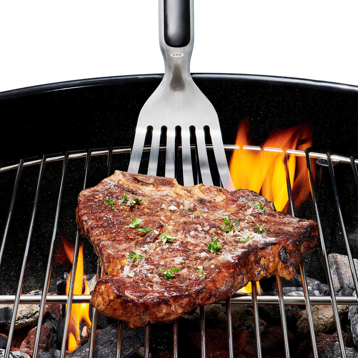 OXO Turner's compact profile sits ready on the counter for grill prep