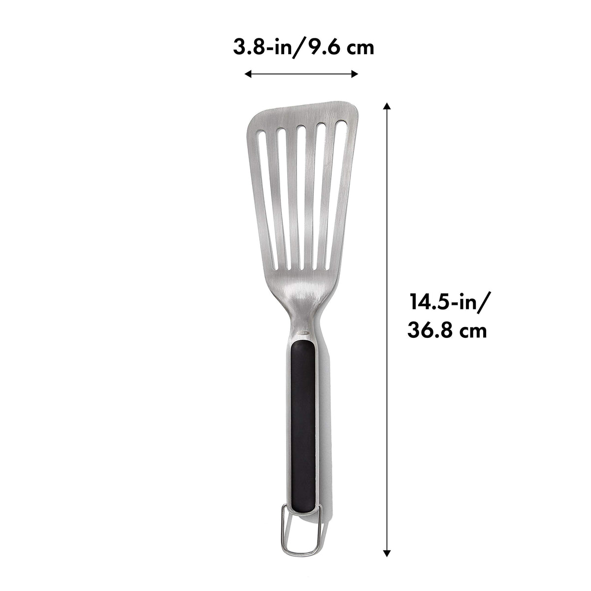 OXO Precision Turner double-bend design provides leverage for lifting foods