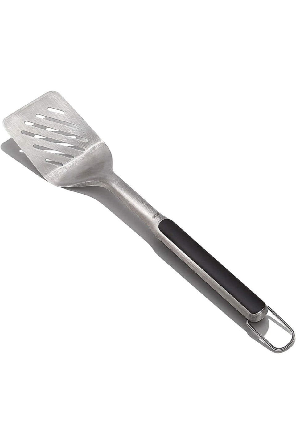 OXO Outdoor Grilling Turner with double-bend design eases burger flipping.