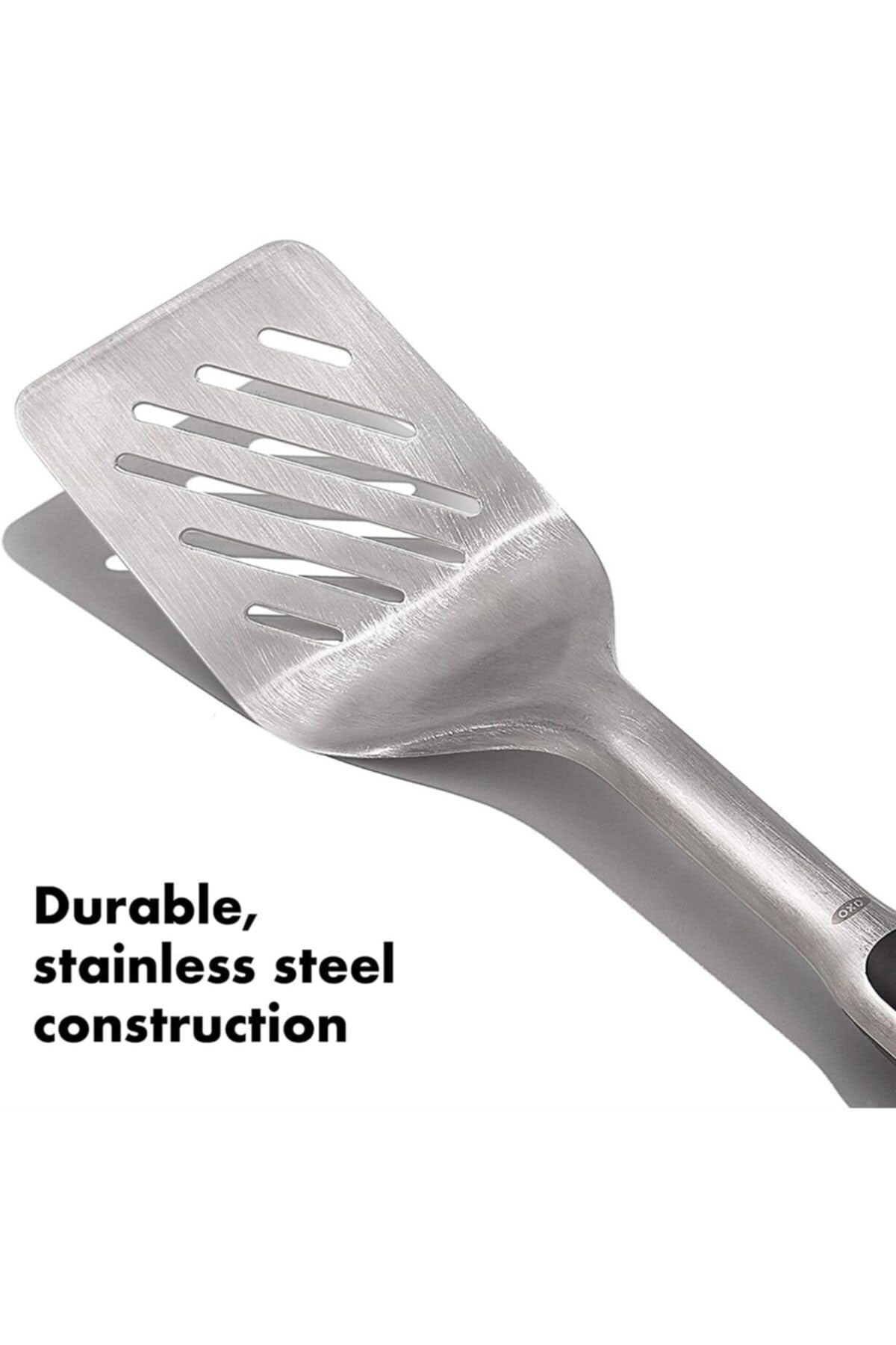 OXO Outdoor Grilling Turner featuring non-slip grips for comfortable handling.