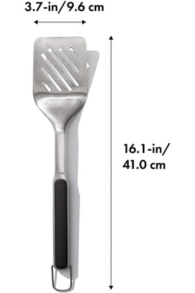 OXO Outdoor Grilling Turner built from durable stainless steel for heat resistance.