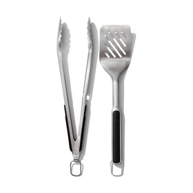 OXO outdoor grilling turner with double-bend leverage for easy flipping