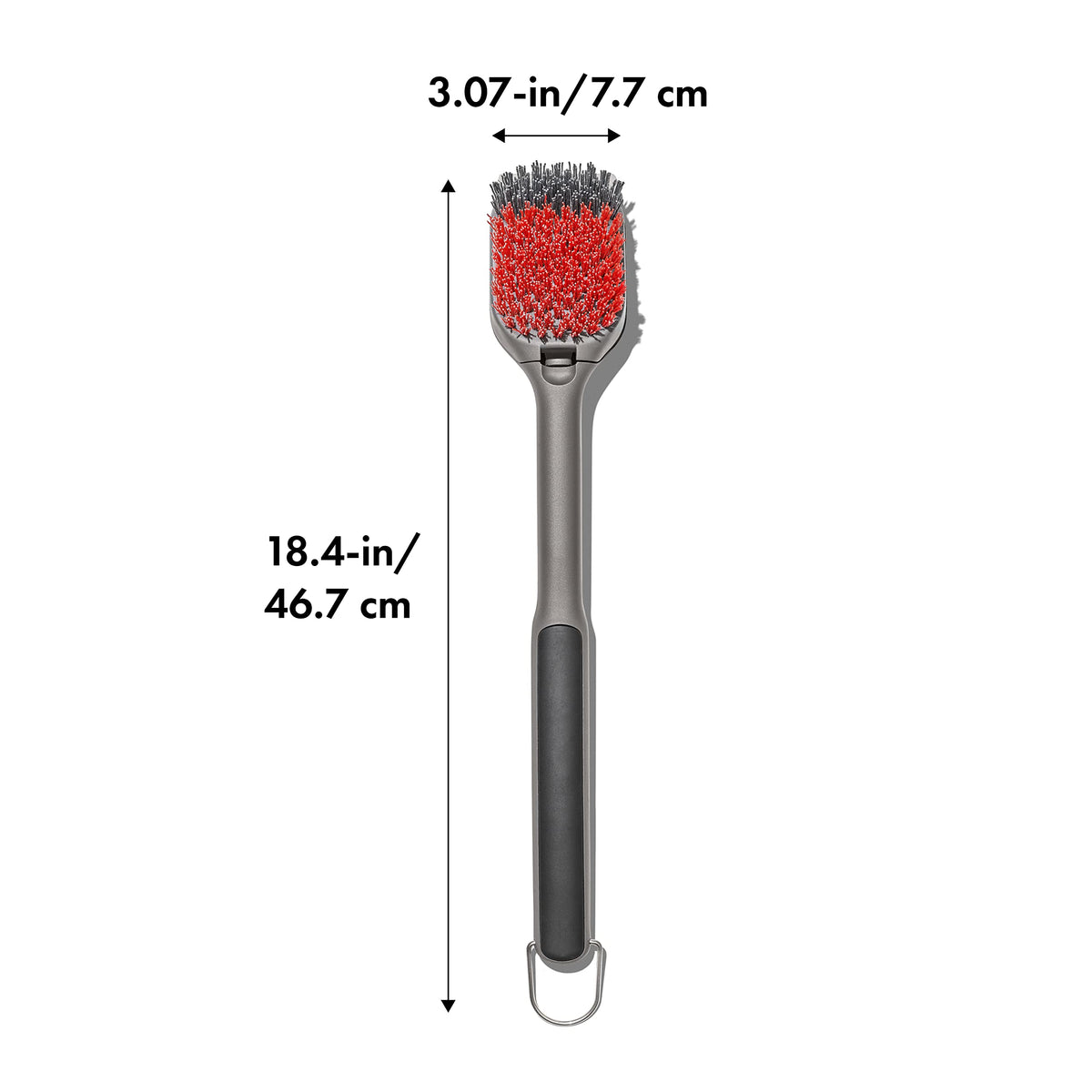 OXO nylon grill brush angled bristles reach corners for thorough cold cleaning.