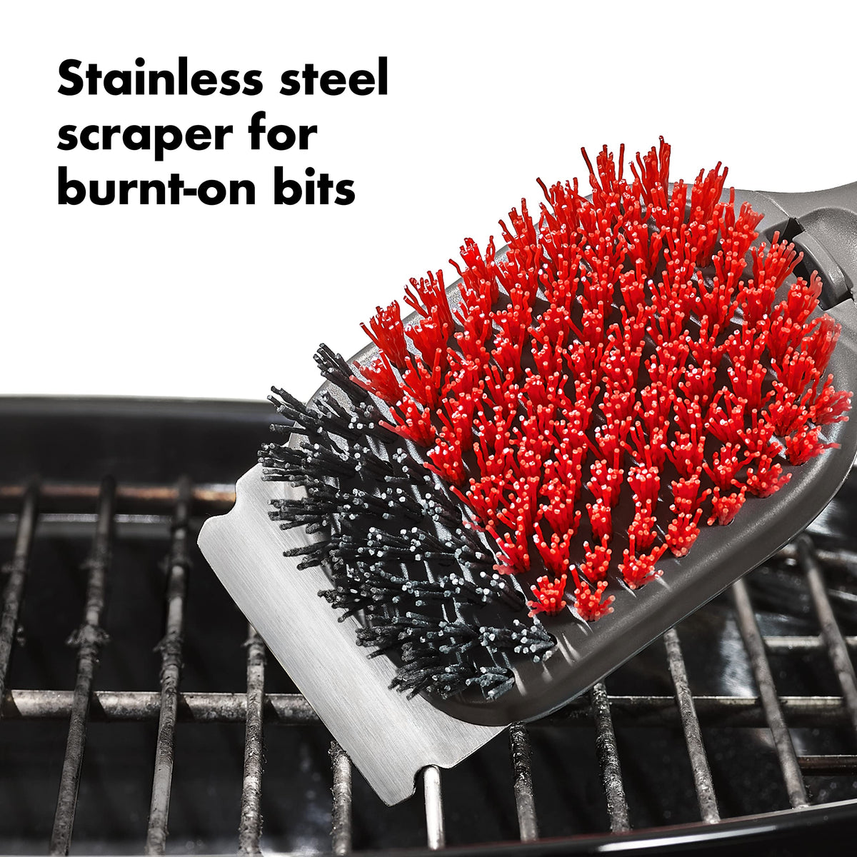 OXO grill brush replaceable nylon head extends life and reduces waste.