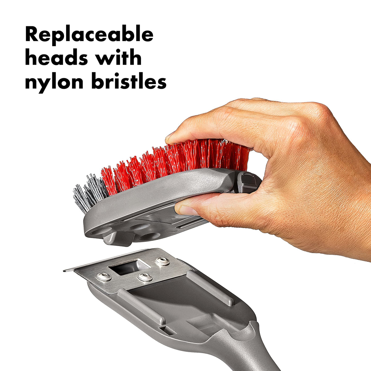 OXO grill brush safe on coated ceramic grates during cold cleaning.