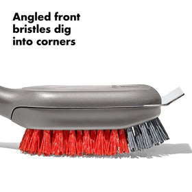 OXO Good Grips nylon grill brush soft-grip handle for comfortable cleaning sessions.