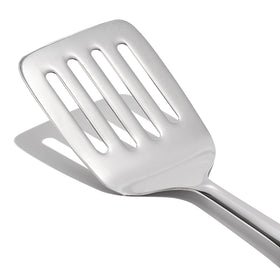 OXO Steel Cooking Turner stainless handle with non slip grip in action