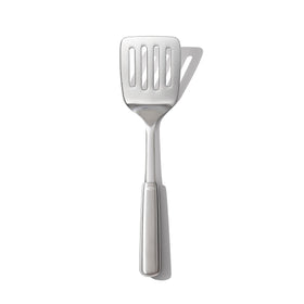 OXO Steel Cooking Turner head close up showing flexible under food design for easy lifting