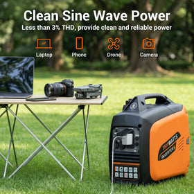 Oxseryn 2800W inverter generator output panel showing multiple ports for device charging.