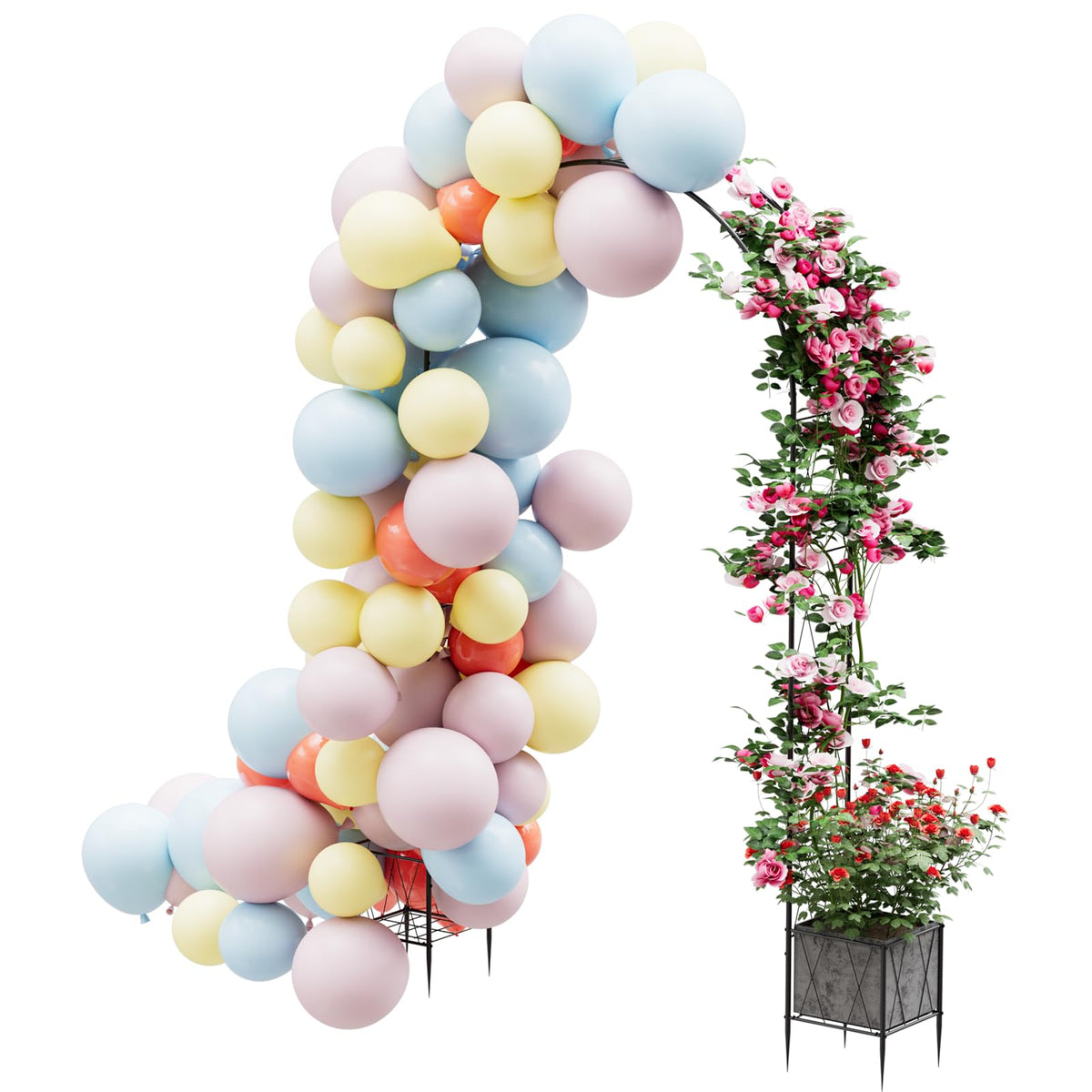 OYEAL planter boxes for flowers and vegetables on a garden arch