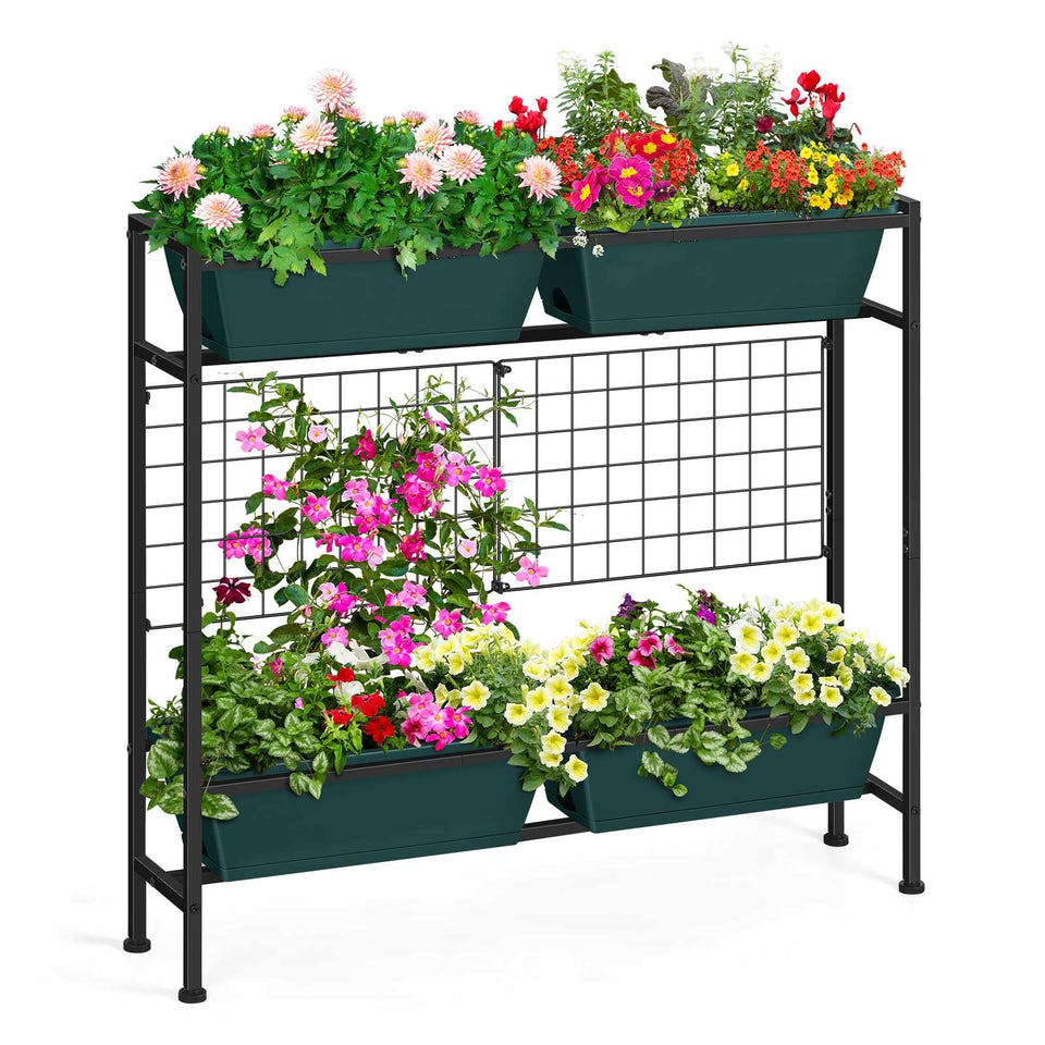 OYEAL raised garden bed with legs and trellis for vertical herb cultivation.