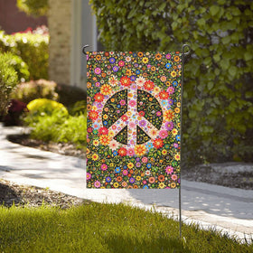 Oyebn Flowers of Peace flag closeup with vibrant colors enhancing garden charm