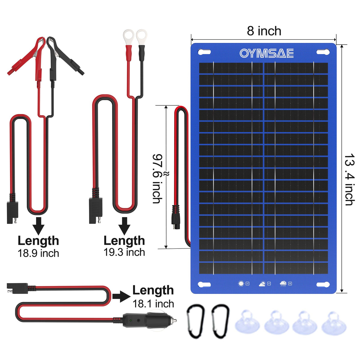 OYMSAE 12W solar charger battery connection cable enables easy setup