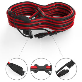 OYMSAE SAE extension cable in use with solar panel and battery setup.