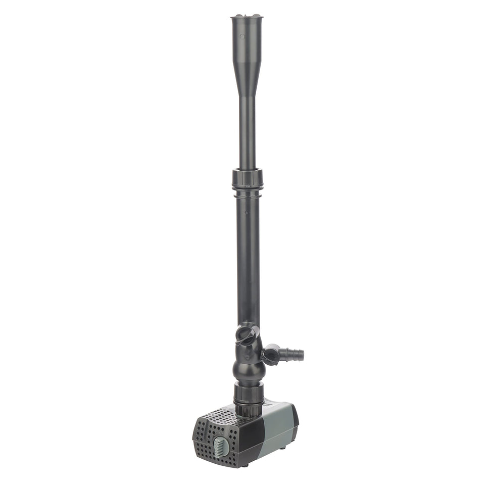 OYO WATER pond pump with four fountain heads for versatile garden water features.