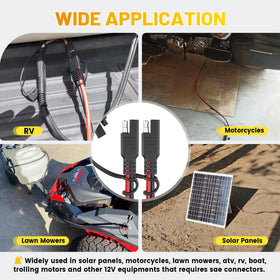 Oyviny plug-and-play SAE connector setup for solar panels and 12V devices.