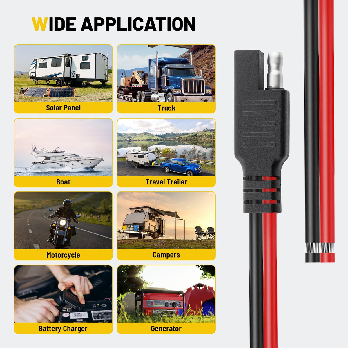 Oyviny SAE connector compatible with motorcycles, ATVs, and other vehicles