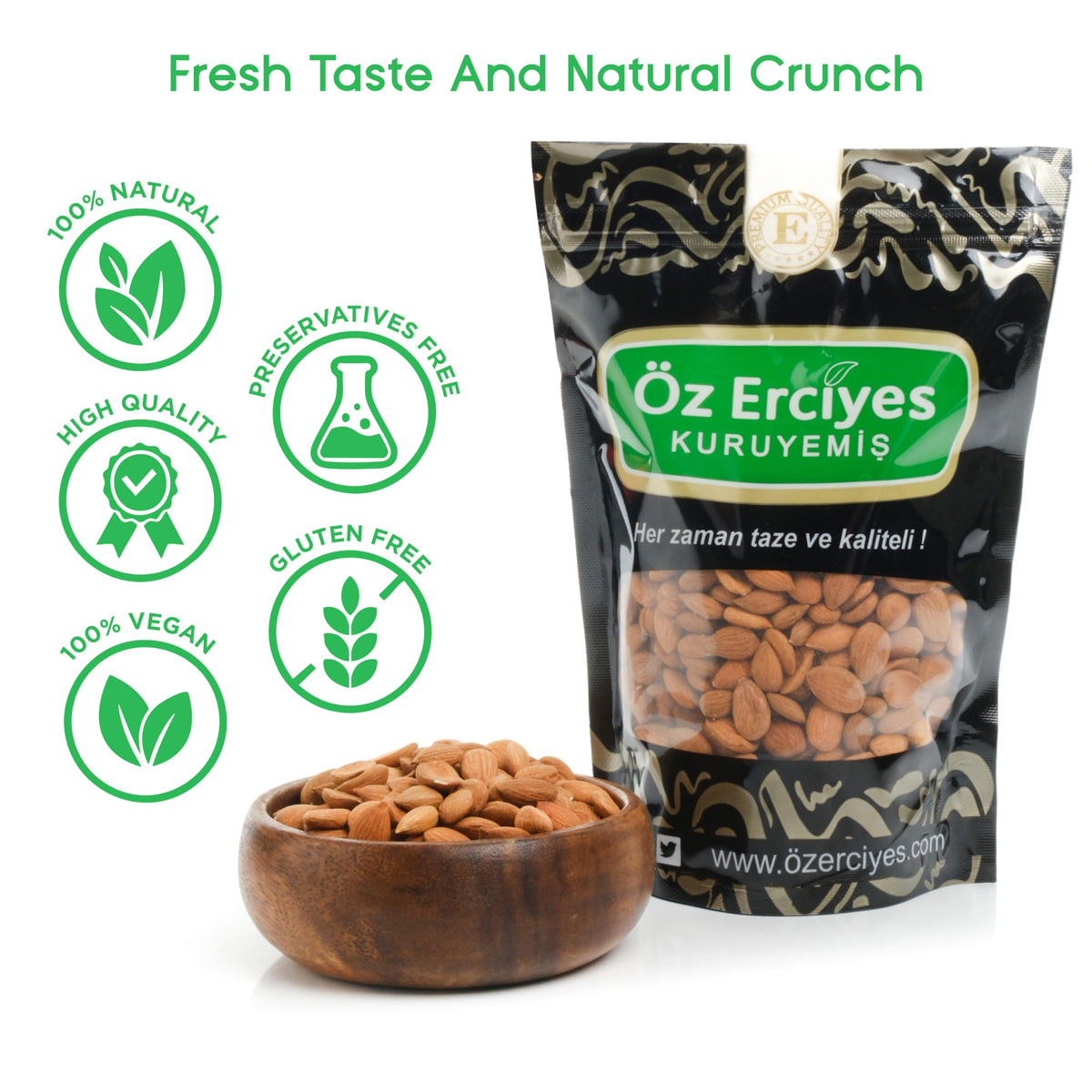 Gluten-free, clean ingredients highlighted in OZ ERCIYES apricot kernels