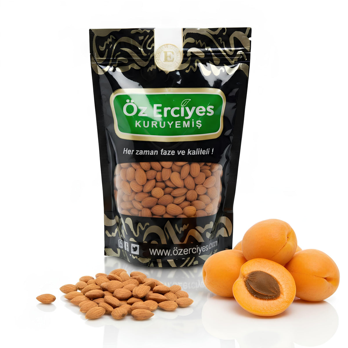 OZ ERCIYES premium bitter apricot kernels in a resealable pouch for freshness