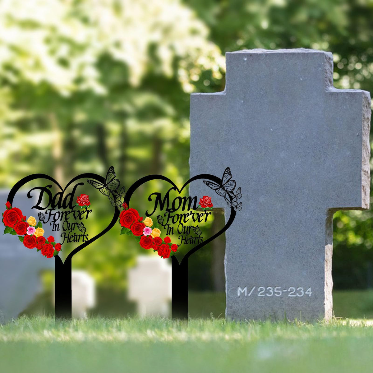 OZIO metal memorial stake in a lawn display for loved ones.