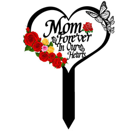 OZIO heart memorial plaque mom with colorful flowers for outdoor grave marker.