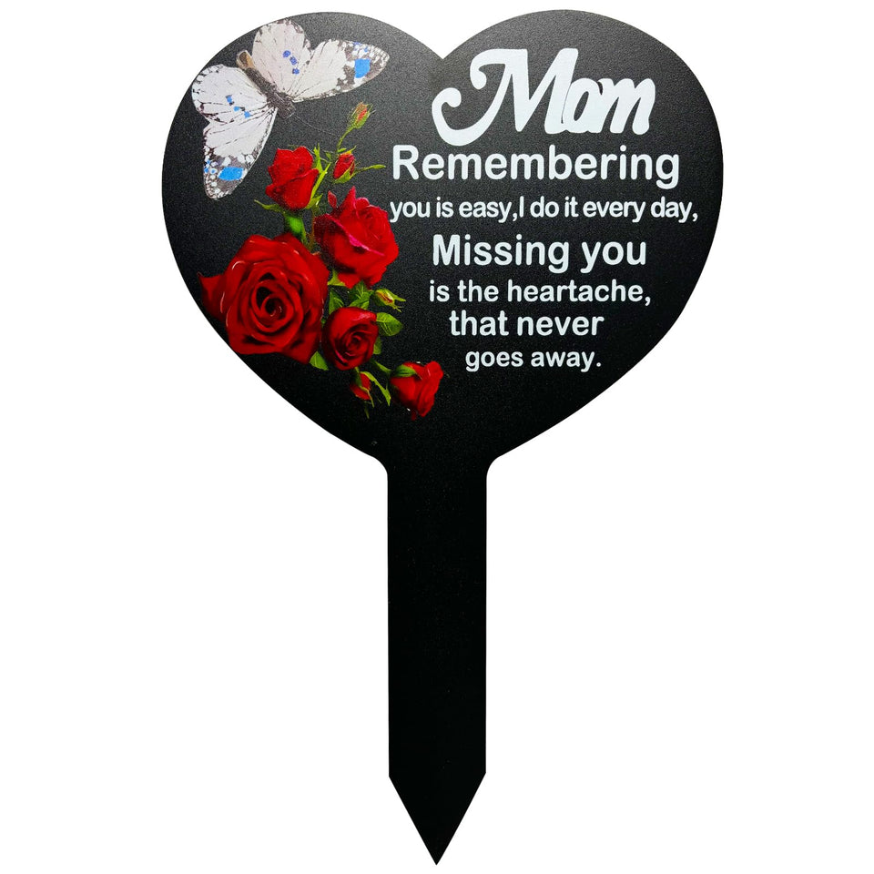 OZIO heart memorial plaque stake full view for outdoor garden remembrance.