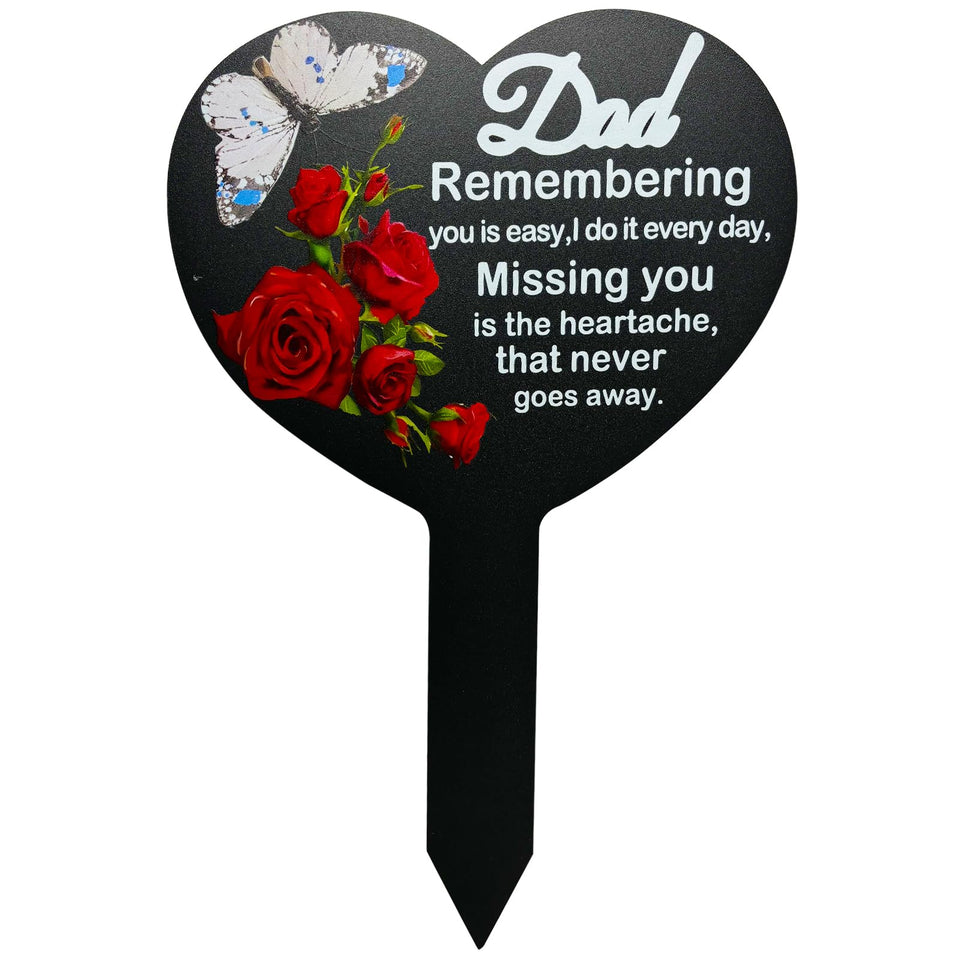 OZIO memorial heart marker Dad Butterfly with butterfly motif, ideal for garden memorials.