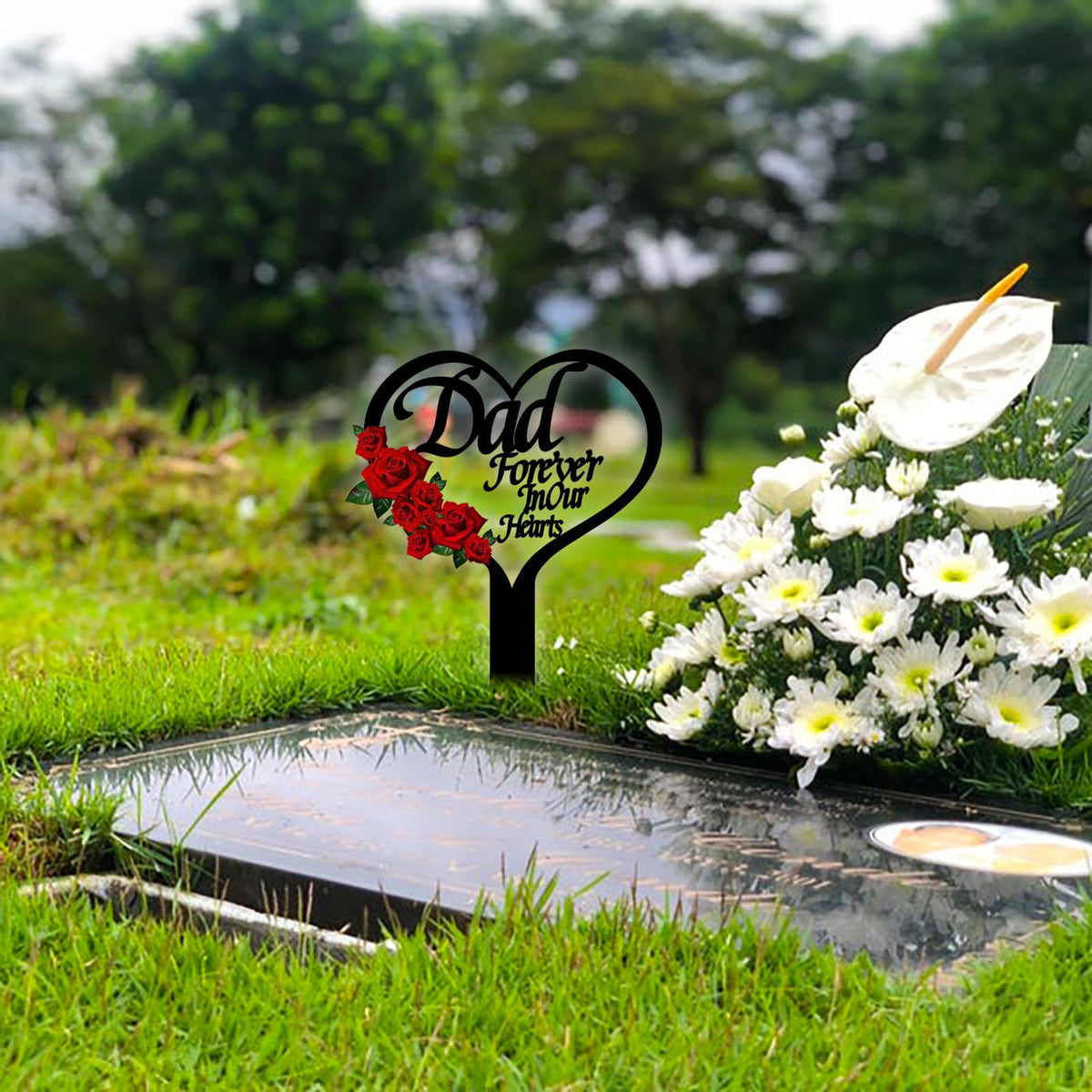 OZIO metal grave stake for outdoors, durable and weather resistant.