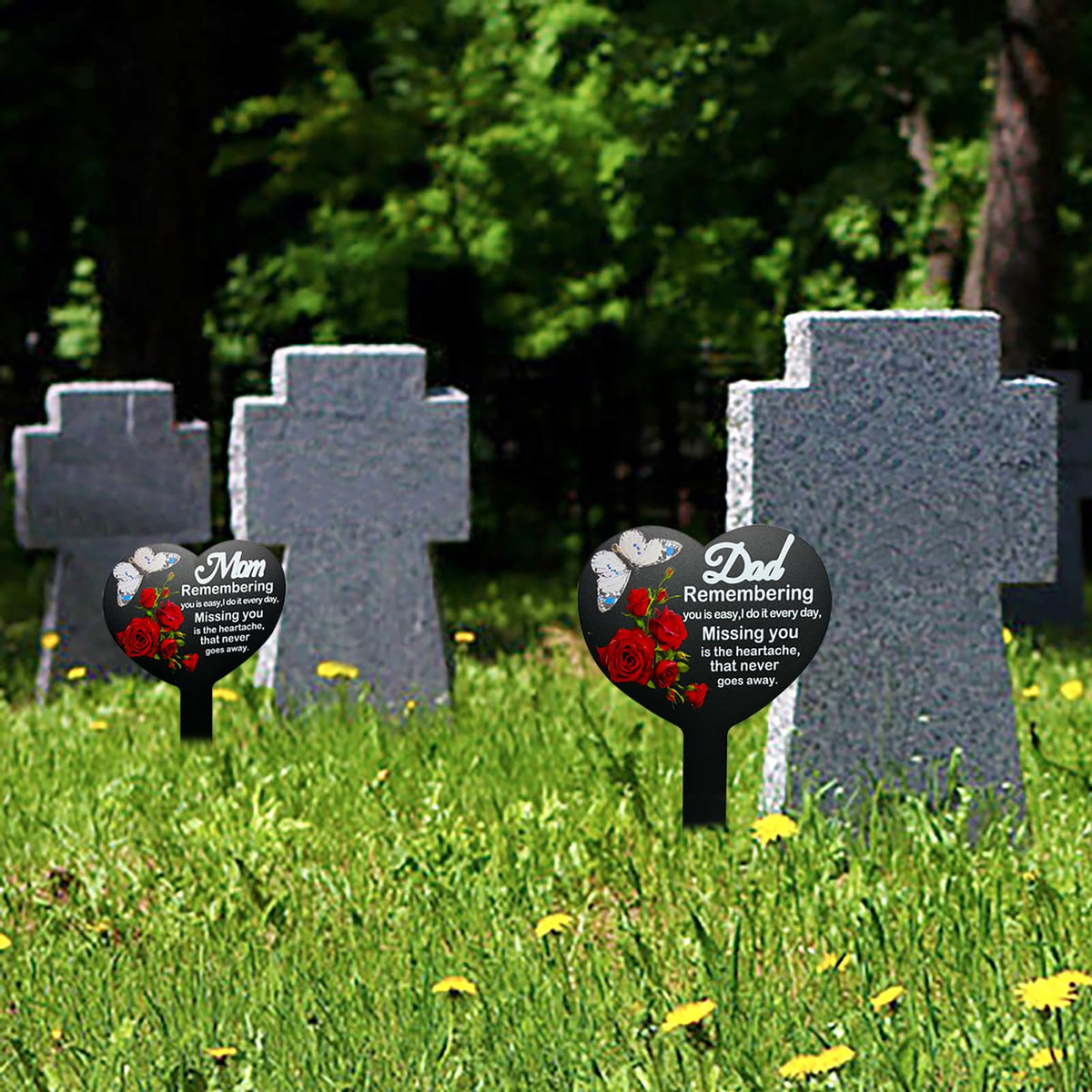 Close view of OZIO weatherproof metal memorial marker, built for outdoor durability.
