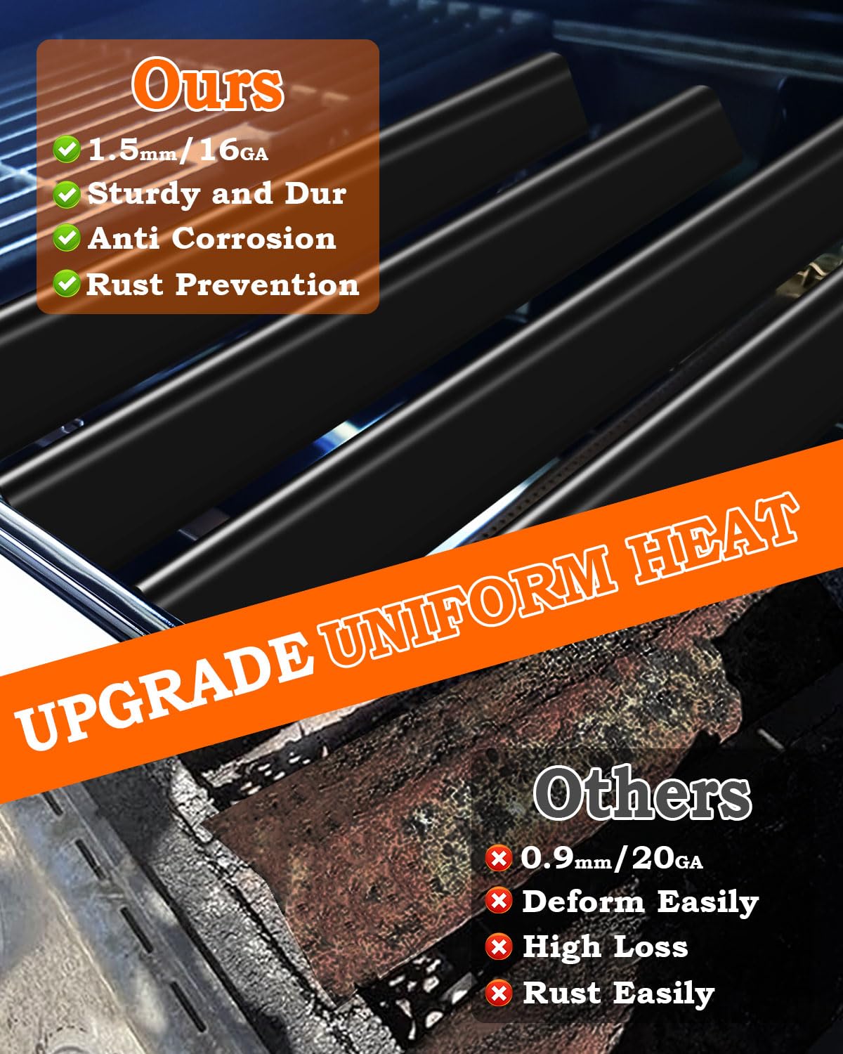 Close-up of Paayox bars trapping drippings to protect burners.