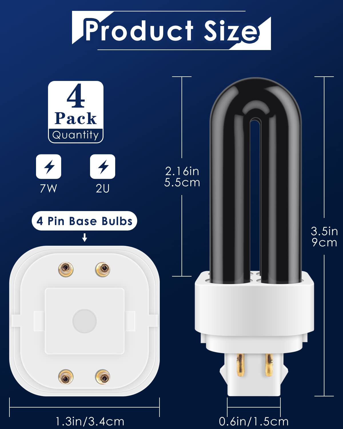 PACETAP 41050 7W bulb with 2U 4-pin base for Dynatrap installation.