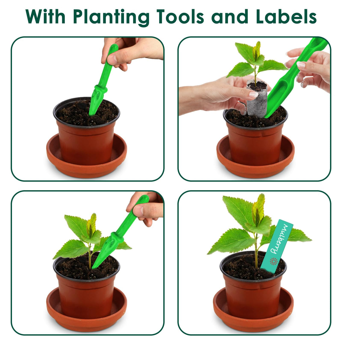 PACETAP packaging includes labels and a dibber for labeling and planting.