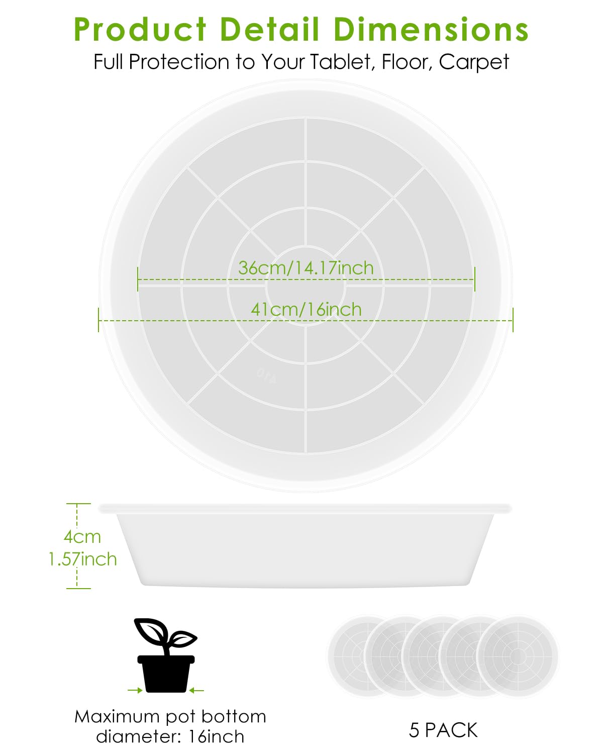 PACETAP plant saucer tray outer 41cm fits larger pots and prevents spills