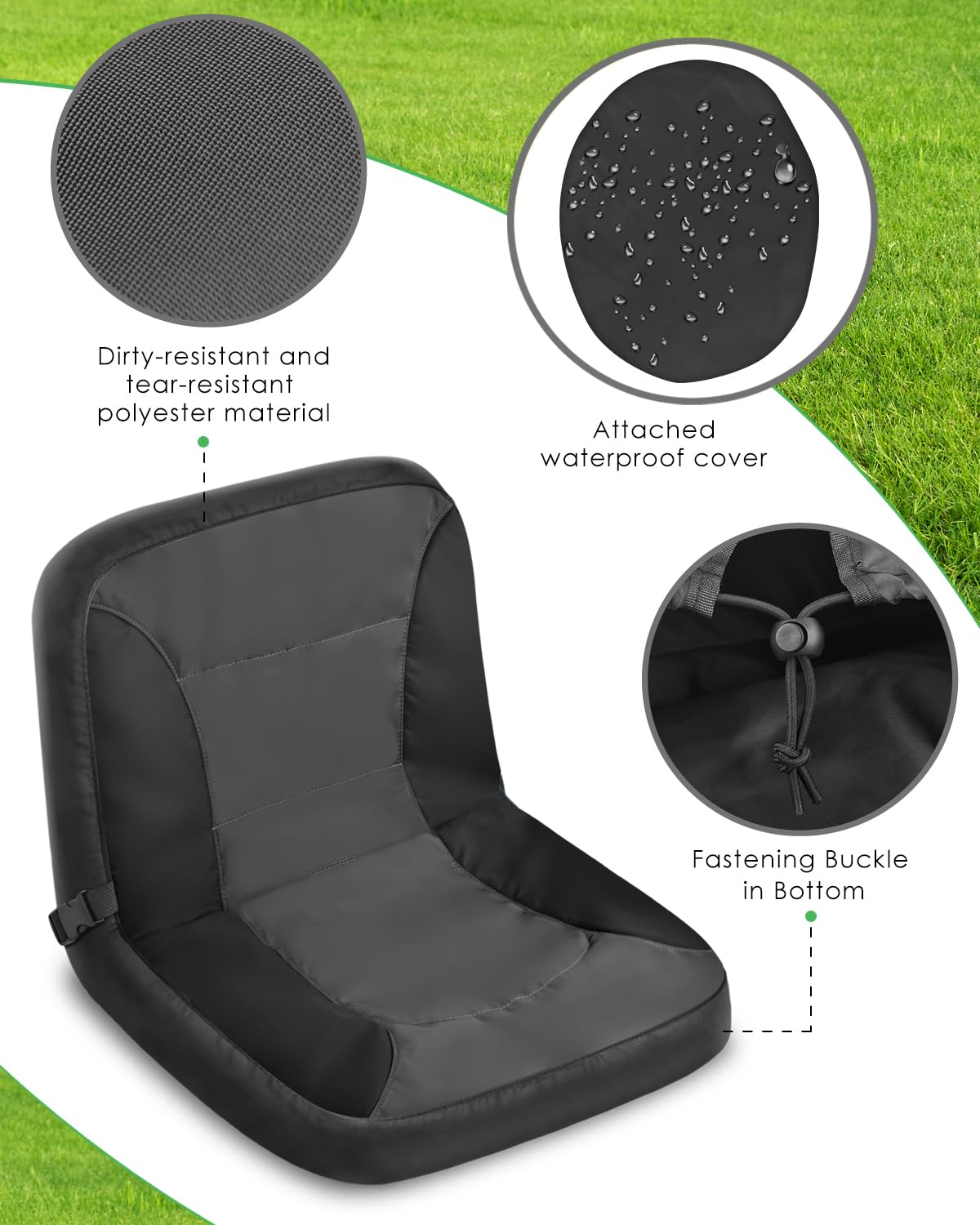 PACETAP seat cover anti-slip surface helps secure position while mowing.
