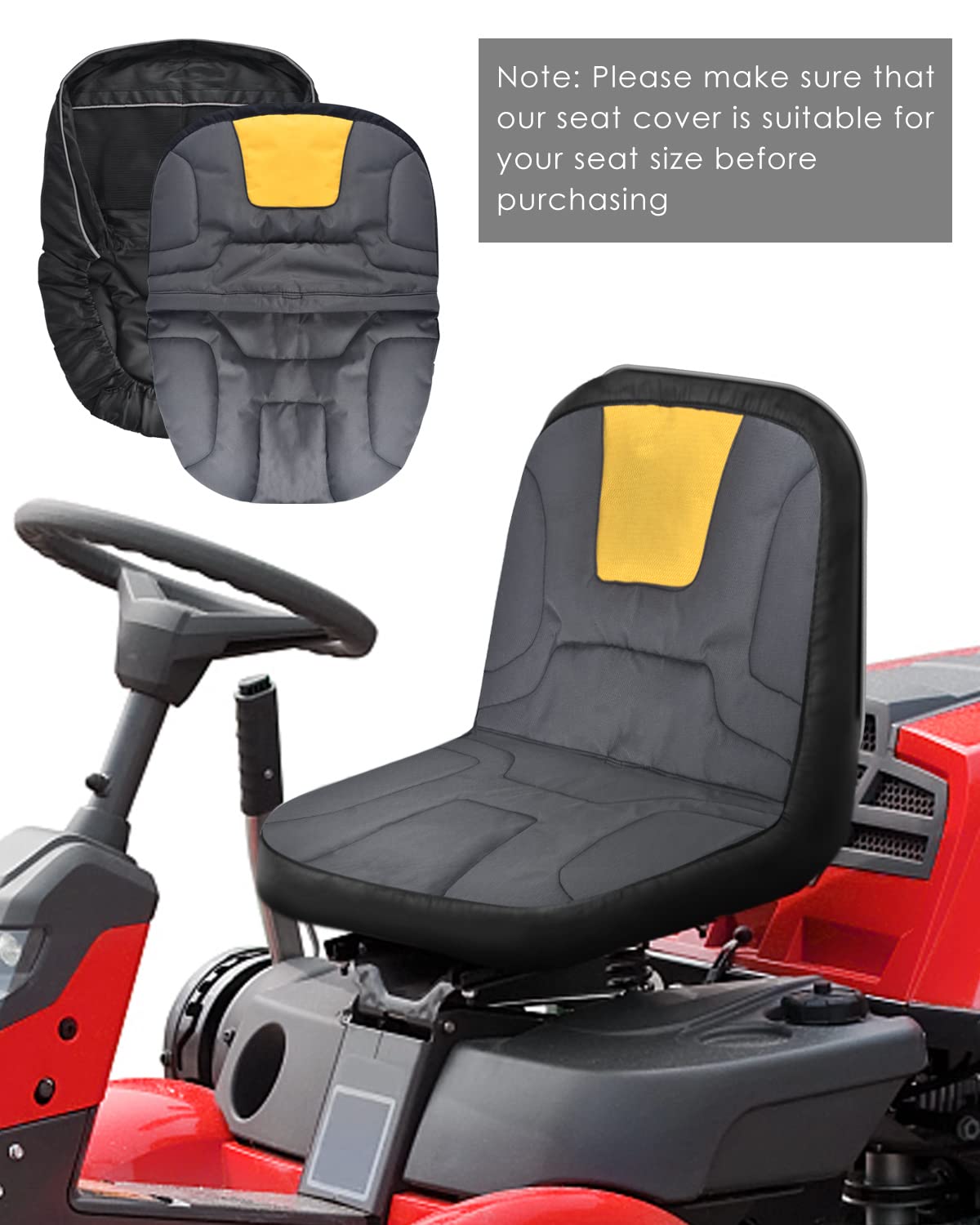 PACETAP seat cover in use on a lawn tractor.