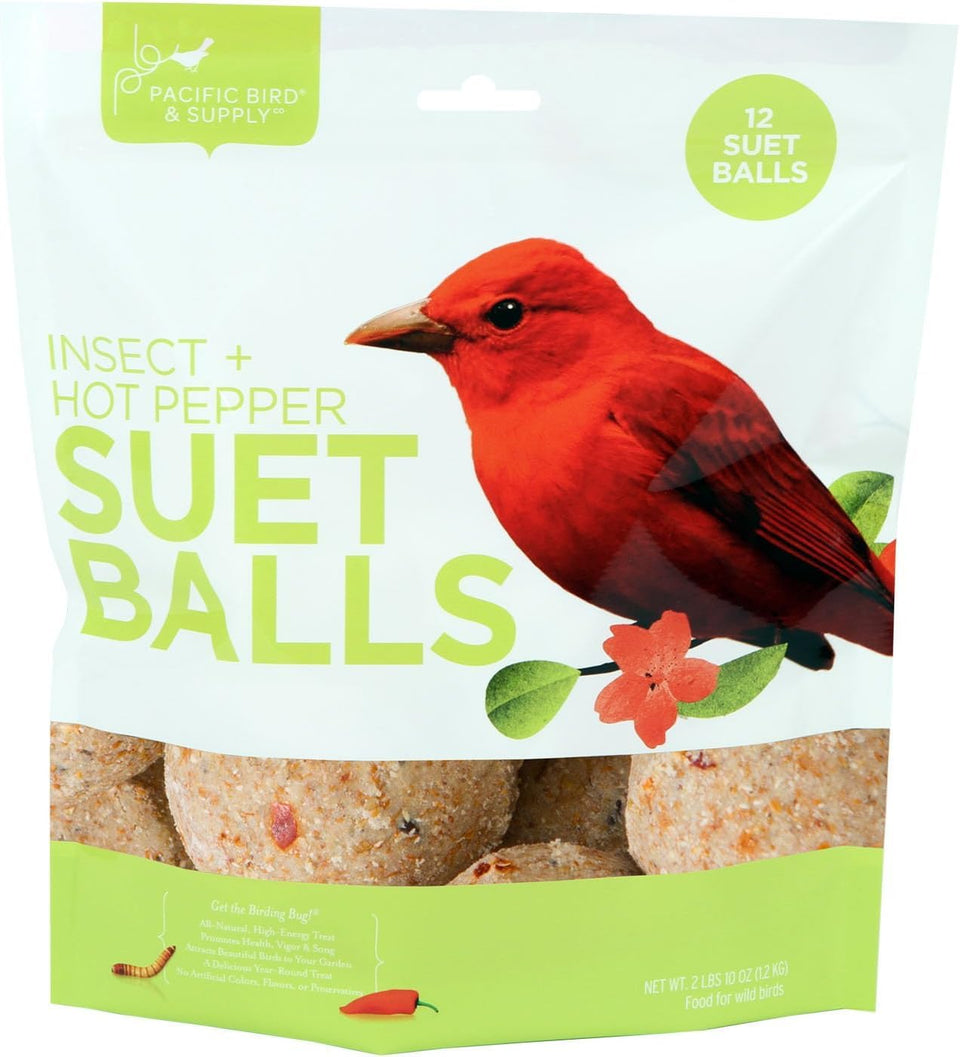 Pacific Bird Suet Ball Pack attracts woodpeckers and backyard songbirds.