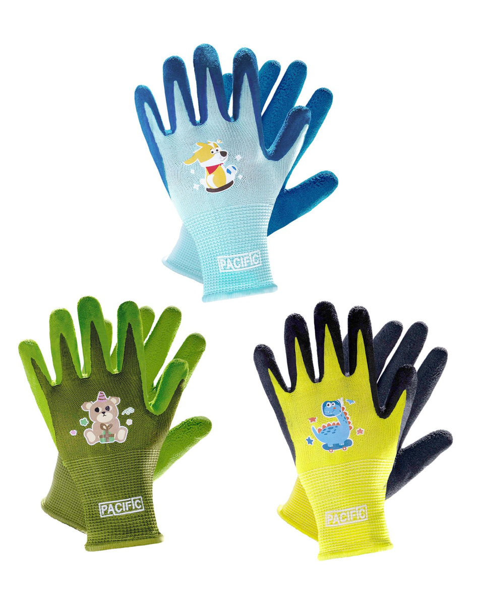 PACIFIC PPE Kids Gardening Gloves with natural latex coating for comfortable protection.