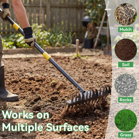 PadPure dual-sided rake head combines dethatching and leaves collection efficiently