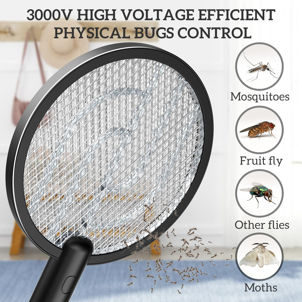 PALONE dual-mode zapper racket for manual targeting and auto pest attraction