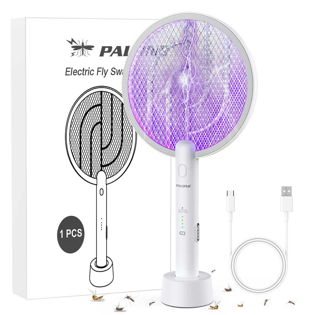 PALONE electric fly swatter 4000V grid for fast indoor pest control