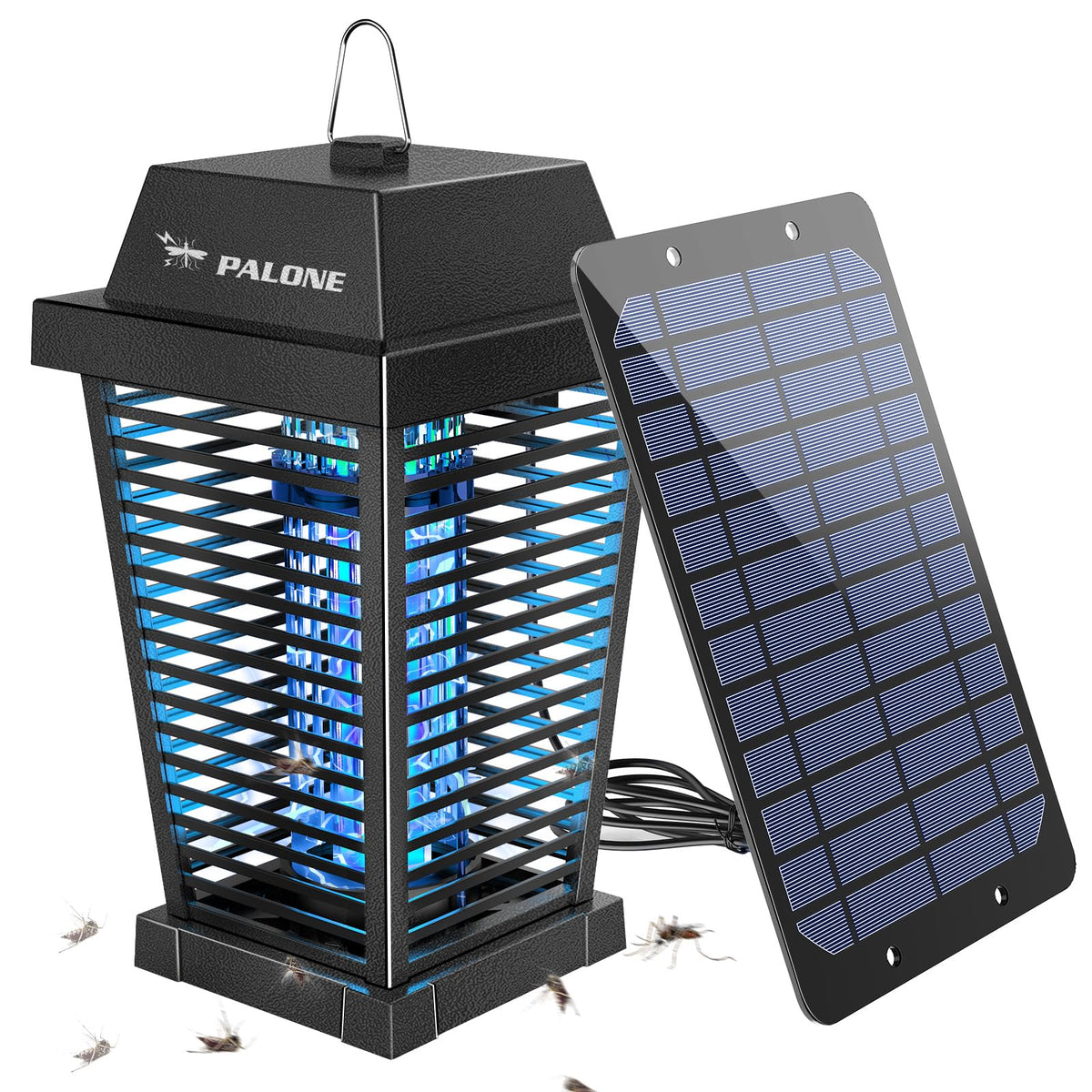 PALONE Solar Bug Zapper in action outdoors attracting insects with a safe grid.