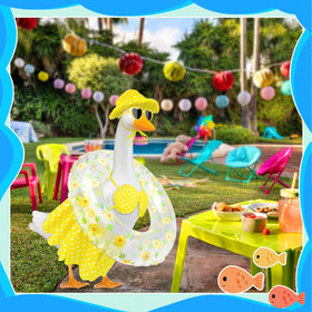 PaLuQiYa yellow bikini adds bright summer vibe to lawn statue.