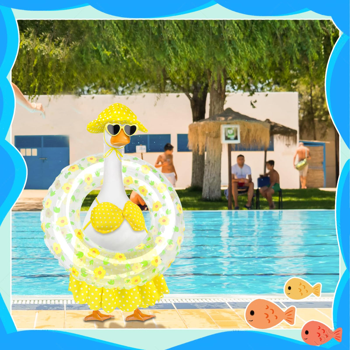 PaLuQiYa yellow skirt enhances playful color on garden goose.
