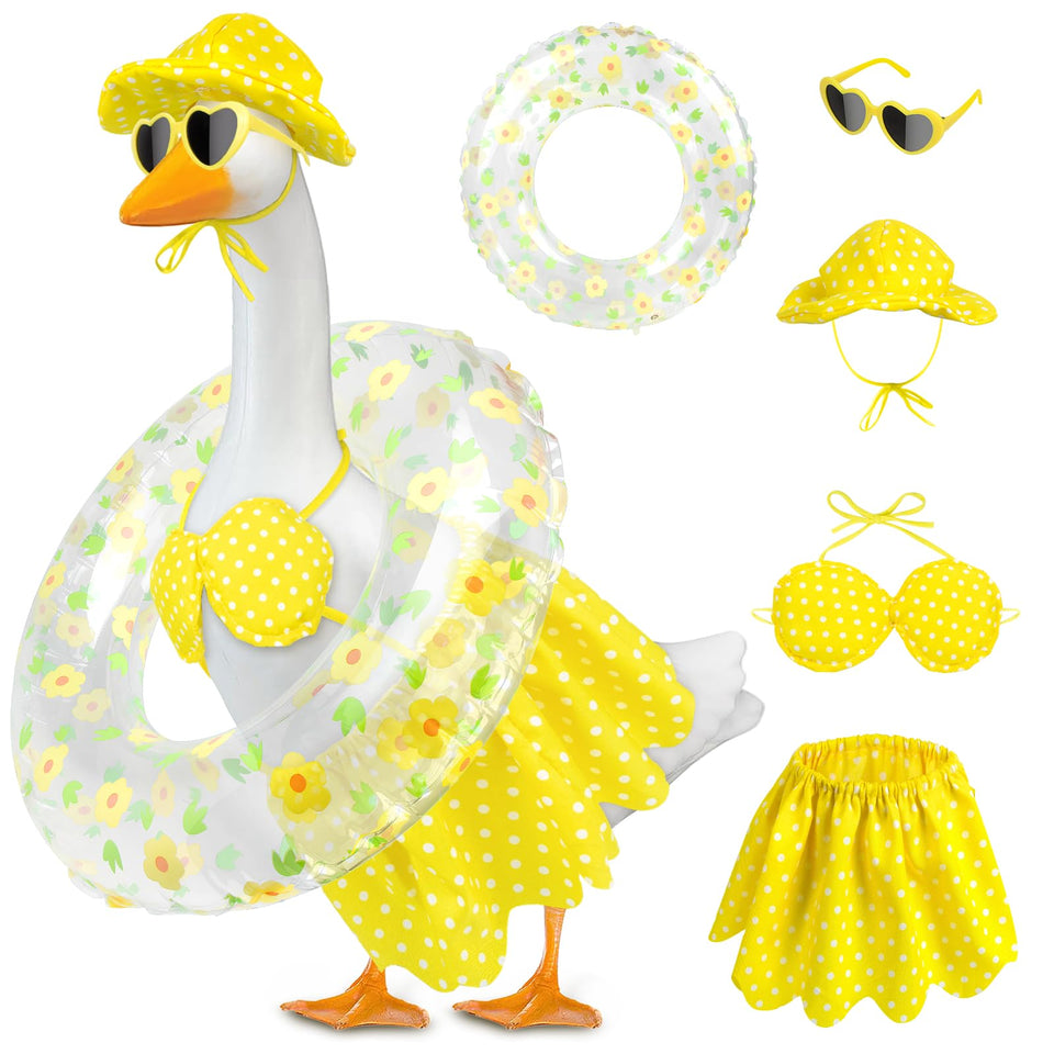 PaLuQiYa Hawaiian goose outfit on porch goose adds tropical curb appeal.