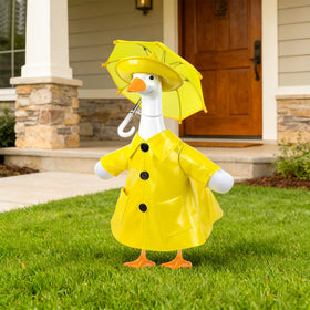 PaLuQiYa rainbow umbrella adds playful charm to your yard goose display.