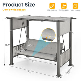 Pamapic durable metal frame porch swing offers sturdy seating for three.