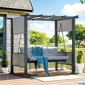 Pamapic outdoor lounge ambiance created by a versatile porch swing.